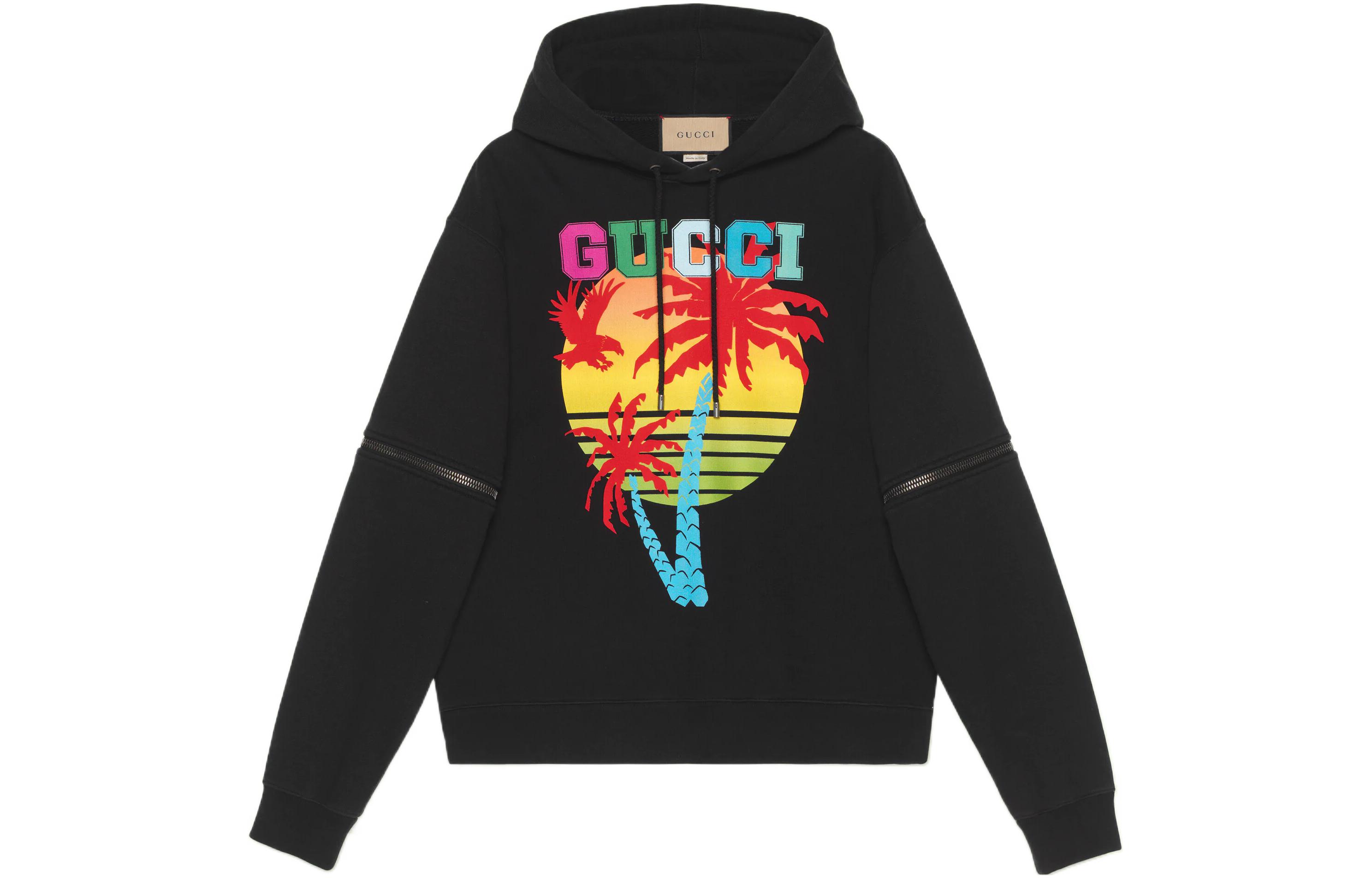 Gucci SS22 Black Sunset Logo Print Detachable Sleeve Sweatshirt 700117-XJEOT-1082