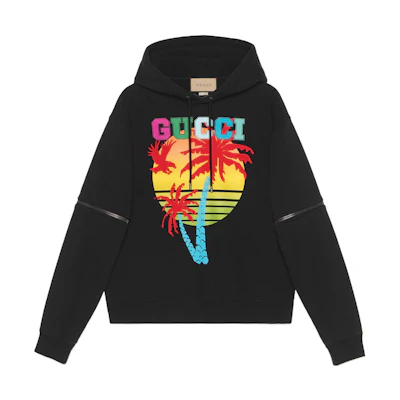 Gucci SS22 Black Sunset Logo Print Detachable Sleeve Sweatshirt 700117-XJEOT-1082