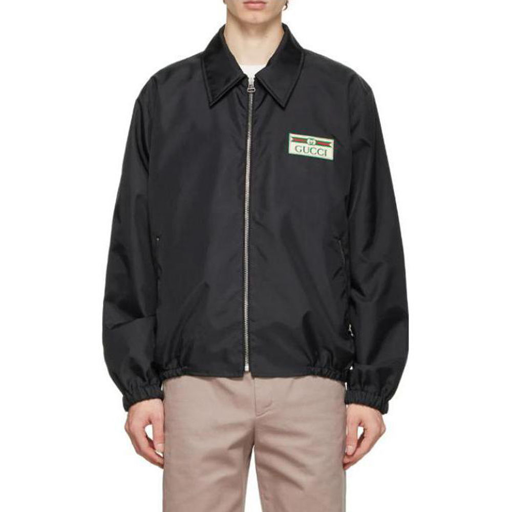 Gucci SS22 Black Zip Jacket with Solid Logo Embroidery Patch 221451M180011