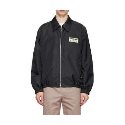 Gucci SS22 Black Zip Jacket with Solid Logo Embroidery Patch 221451M180011
