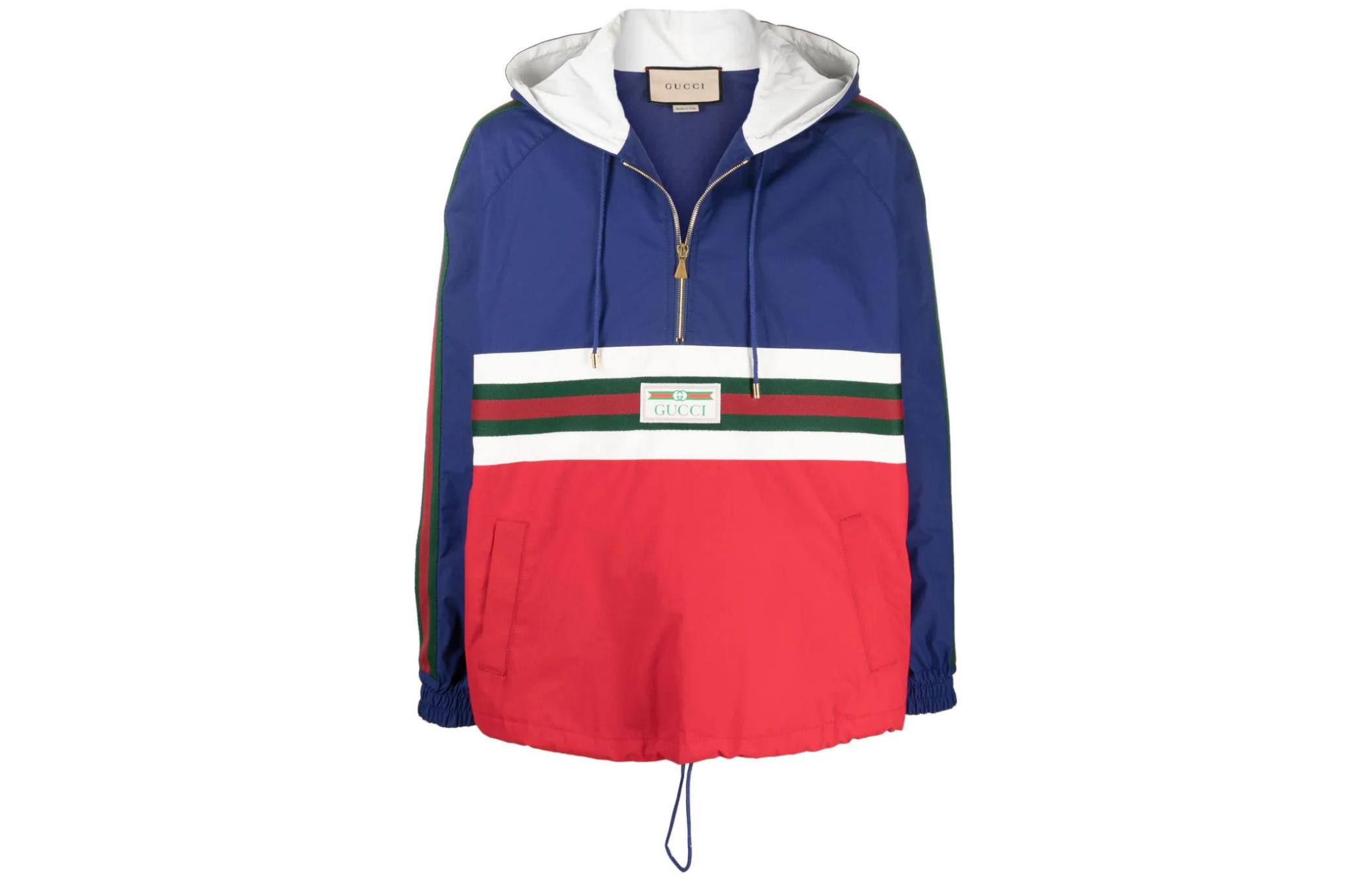 Gucci SS22 Blue Short Hooded Jacket with Striped Web Accents 675146-XDBUA-4529