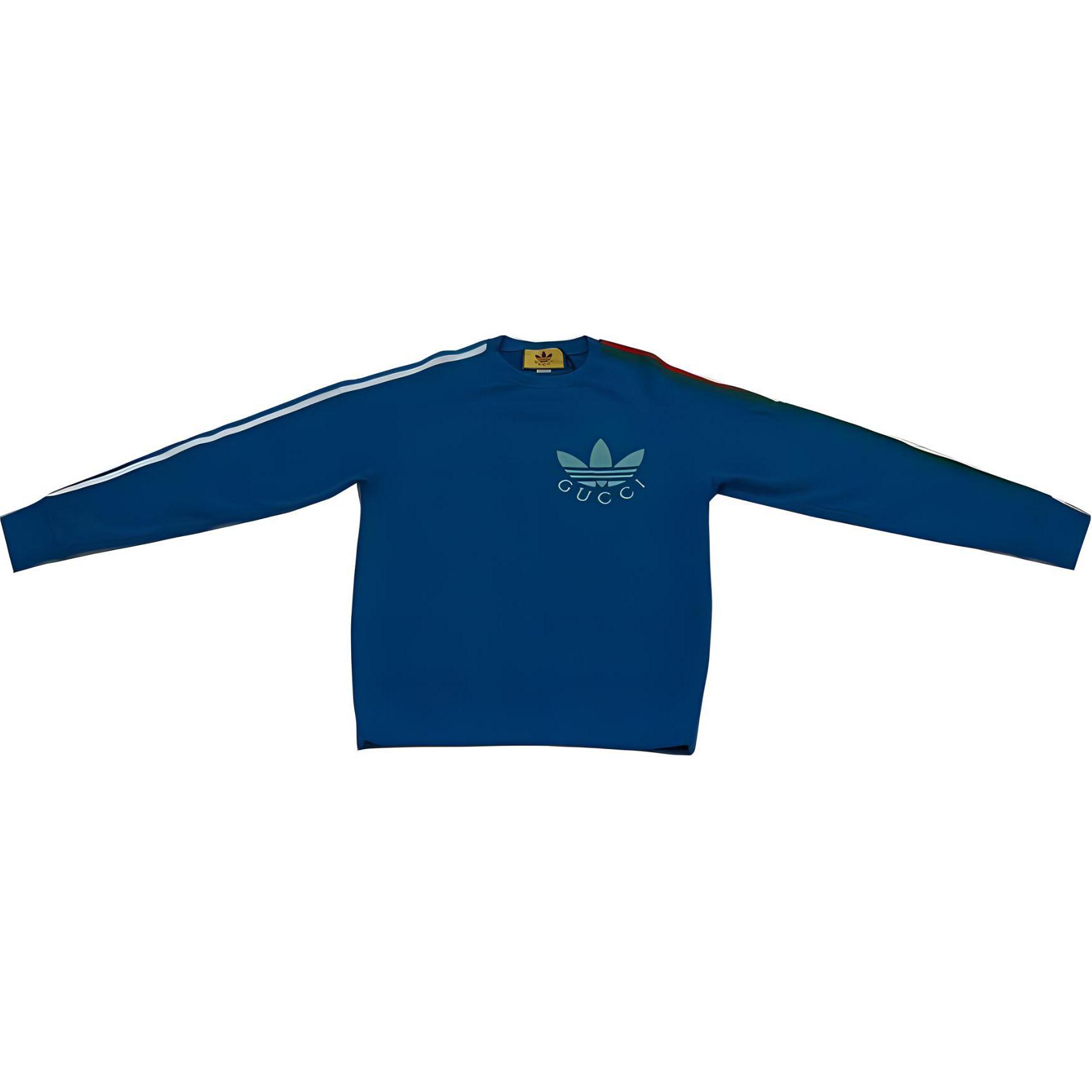 Gucci SS22 Blue Stripe Crewneck Sweatshirt with Logo Embroidery for Men 691638-XJEML-4747