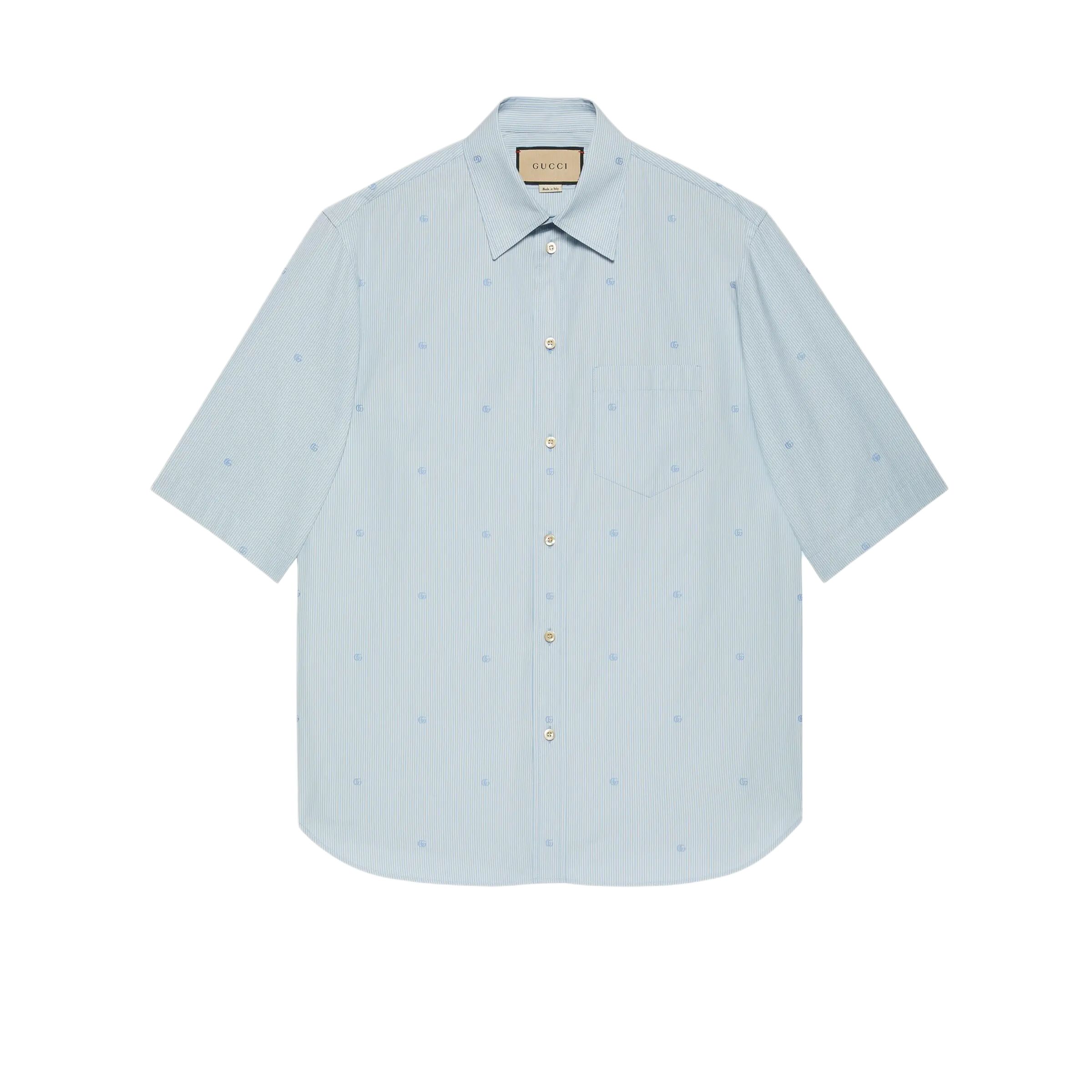 Gucci SS22 Blue Striped Cotton Sun Protection Shirt 673493-ZAHIR-4043