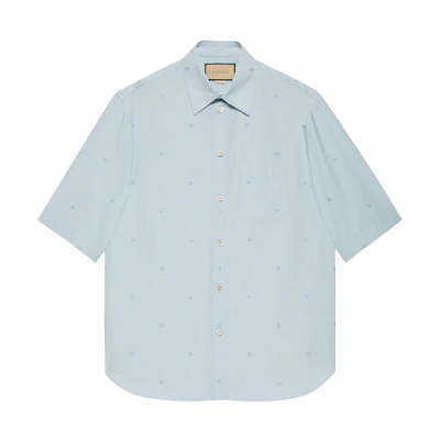 Gucci SS22 Blue Striped Cotton Sun Protection Shirt 673493-ZAHIR-4043