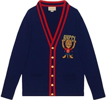 Gucci SS22 Blue V-Neck Cardigan with Logo Inlay 699068-XKCGK-4913 Gucci SS22 Blue V-Neck Cardigan with Logo Inlay 699068-XKCGK-4913