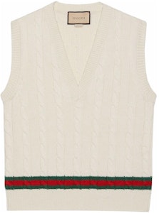 Gucci SS22 Cable Knit Vest Putih Krim dengan Perincian Merah-Hijau. 681081-XKB2N-9275 Buy Gucci SS22 Cable Knit Vest Putih Krim dengan Perincian Merah-Hijau. 681081-XKB2N-9275