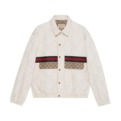 Gucci SS22 Color-Block Logo Print Long-Sleeve White Jacket 693205-XDB2G-9207