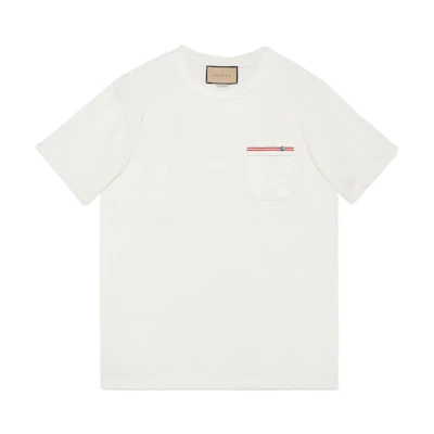 Gucci SS22 Cream Embroidered Pocket Cotton Tee 673710-XJDVI-9088