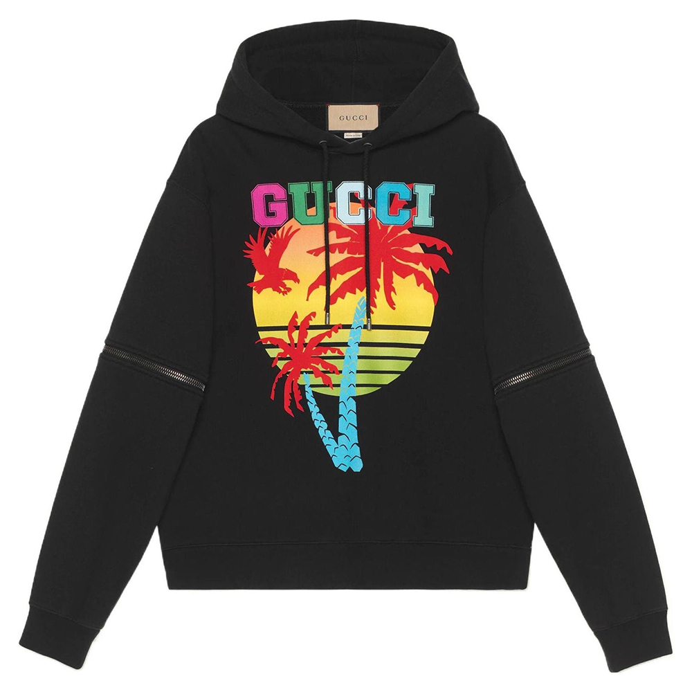 Gucci SS22 Detachable Sleeve Hoodie with Letter Print Unisex Black 700117-XJEOT