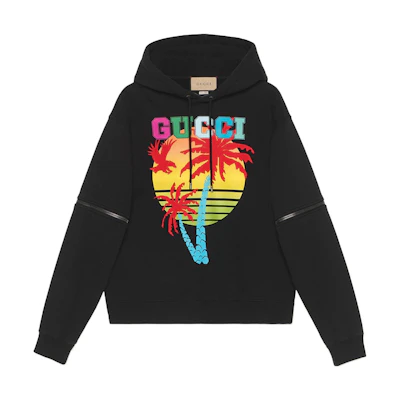 Gucci SS22 Detachable Sleeve Hoodie with Letter Print Unisex Black 700117-XJEOT