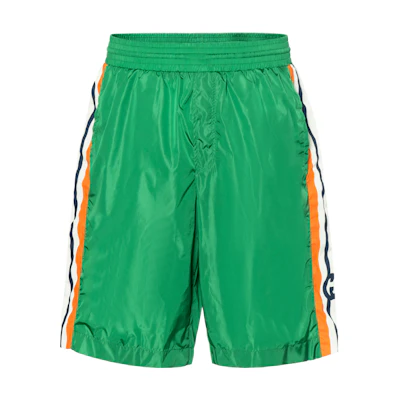 GUCCI SS22 Double G Logo Green Swim Shorts for Men. 599576-XHADW-3063