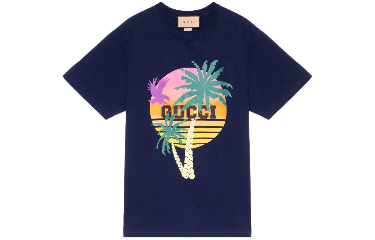 Gucci SS22 Floral Logo Print Loose Fit T-Shirt Deep Blue 548334-XJEOV-4684
