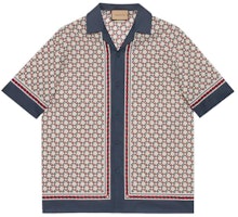 Gucci SS22 Geometric Logo Print Bowling Sunscreen Shirt Men Ivory White 690464-ZAIZX-9093 Gucci SS22 Geometric Logo Print Bowling Sunscreen Shirt Men Ivory White 690464-ZAIZX-9093