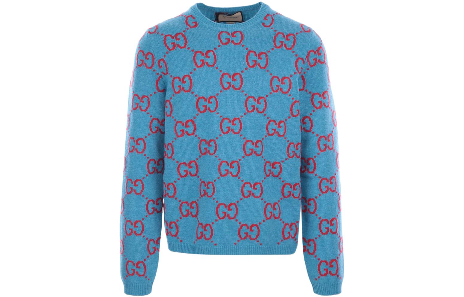 Gucci SS22 GG Intarsia Knit Wool Sweater Blue 674042-XKB3V-4318