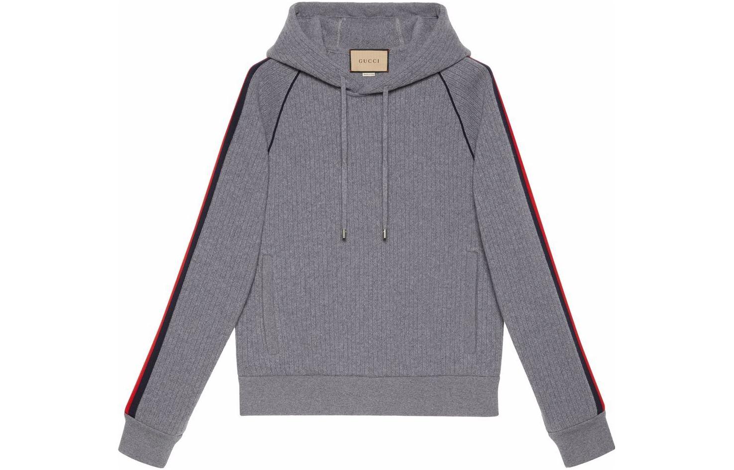 Gucci SS22 Gray Hoodie with Striped Detailing 673623-XJDU4-1093