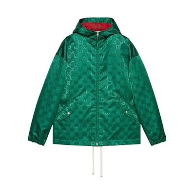 Gucci SS22 Green GG Waterproof Canvas Hooded Jacket 673617-ZAEBN-3239