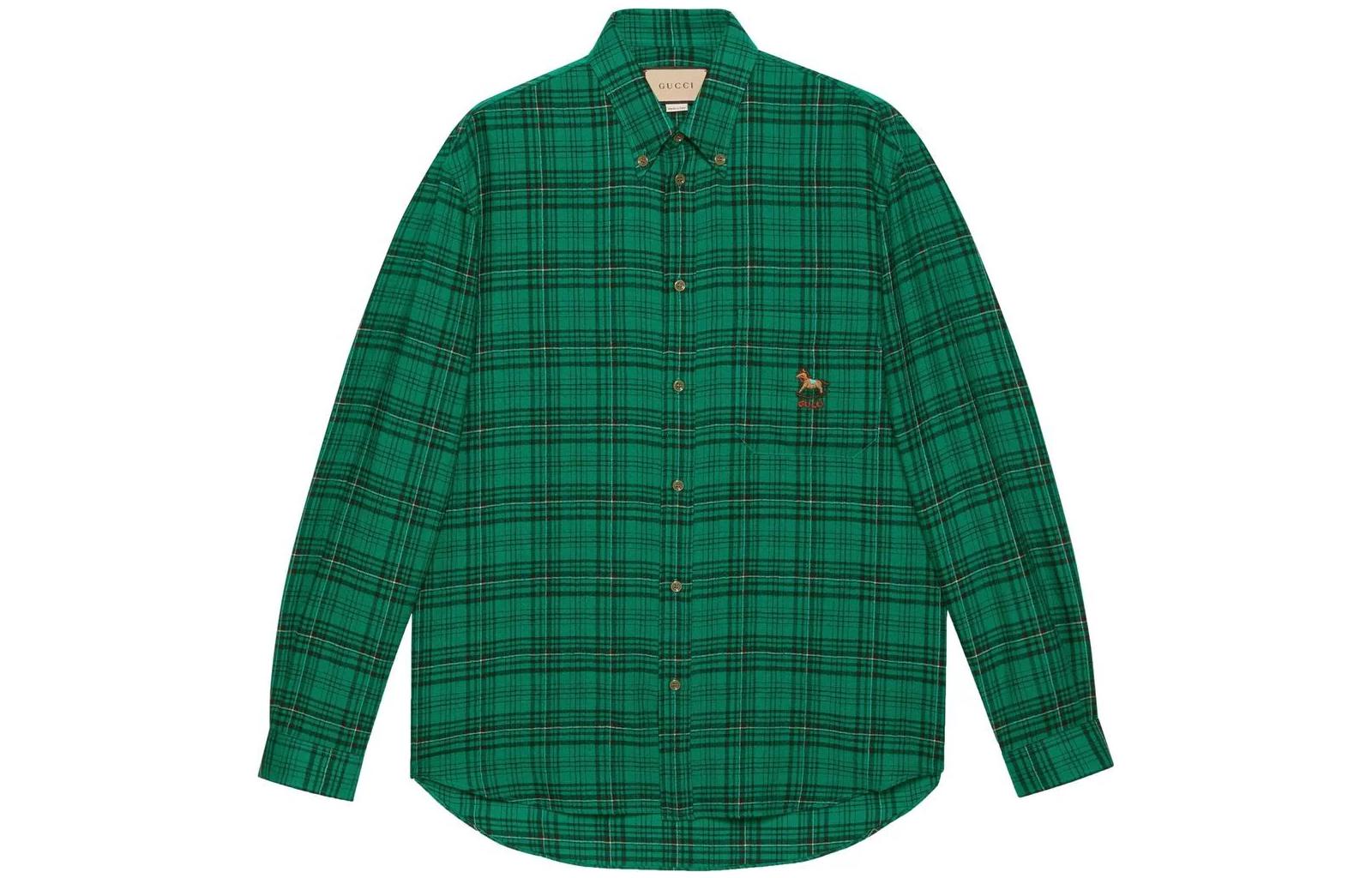 Gucci SS22 Green Plaid Loose-Fit Sunproof Shirt 672701-ZAIB8-3768