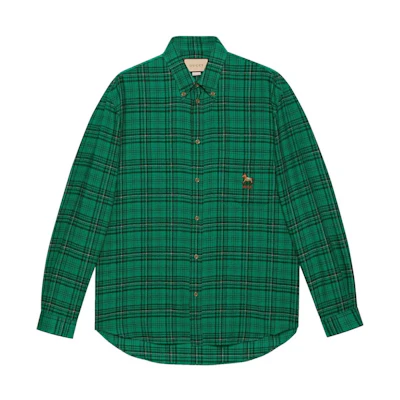 Gucci SS22 Green Plaid Loose-Fit Sunproof Shirt 672701-ZAIB8-3768