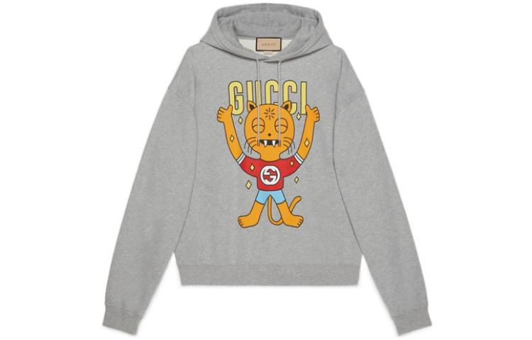 GUCCI SS22 Grey Alphabet Cat Print Hoodie Unisex Long Sleeve Casual Sweater 700120-XJEIV-1093 圖 2