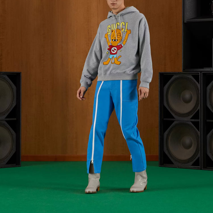 GUCCI SS22 Grey Alphabet Cat Print Hoodie Unisex Long Sleeve Casual Sweater 700120-XJEIV-1093 圖 4