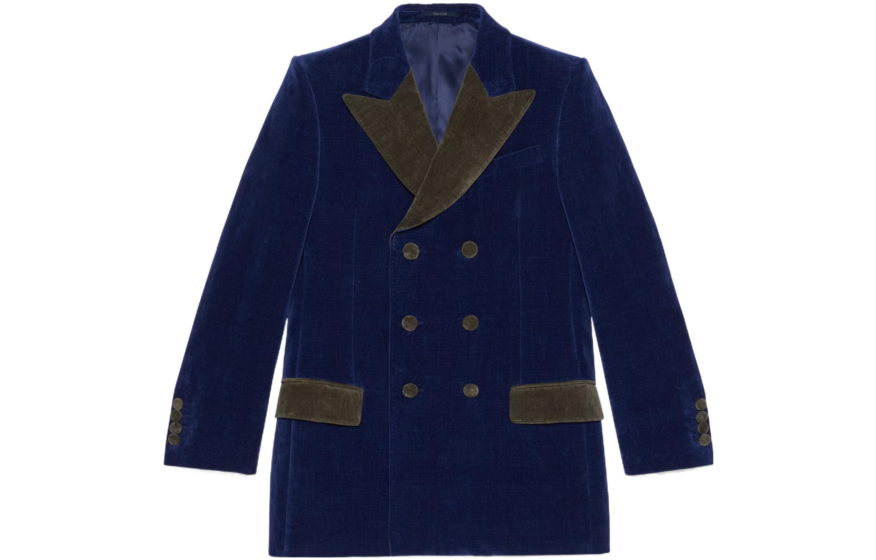 Gucci SS22 HA HA HA Contrast Velvet Double-Breasted Blazer Dark Purple 703926-Z328H-4379