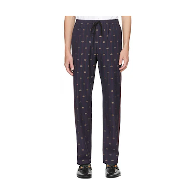 Gucci SS22 Jacquard Logo Stripe Casual Pants Navy Blue 2214-51M19-0021