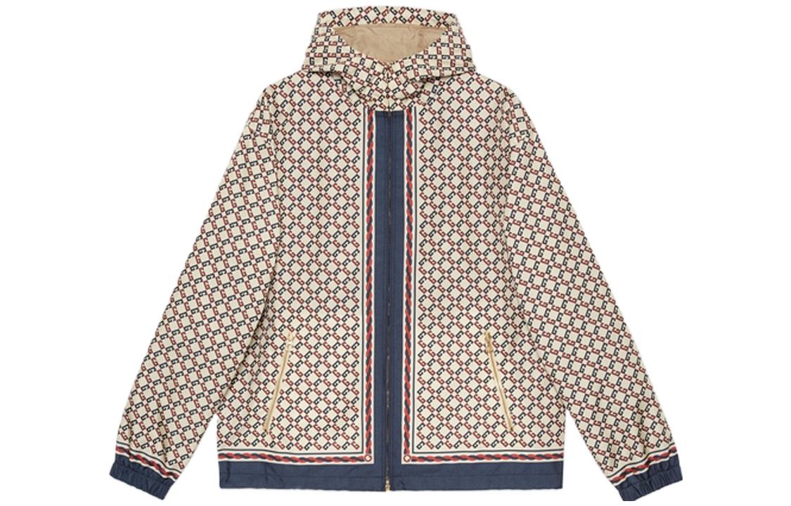Gucci SS22 Khaki Check Logo Print Hooded Jacket 690272-ZAIXL-9093
