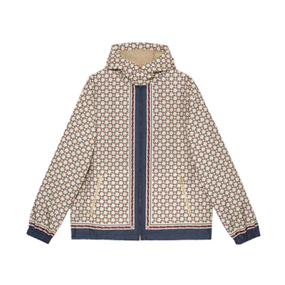 Gucci SS22 Khaki Check Logo Print Hooded Jacket 690272-ZAIXL-9093