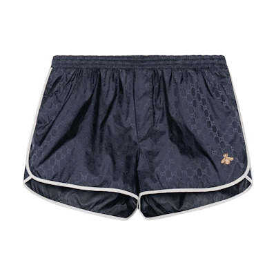 Gucci SS22 Letter Print Bee Embroidered Relaxed Shorts Navy Blue 410571-XR898-4824