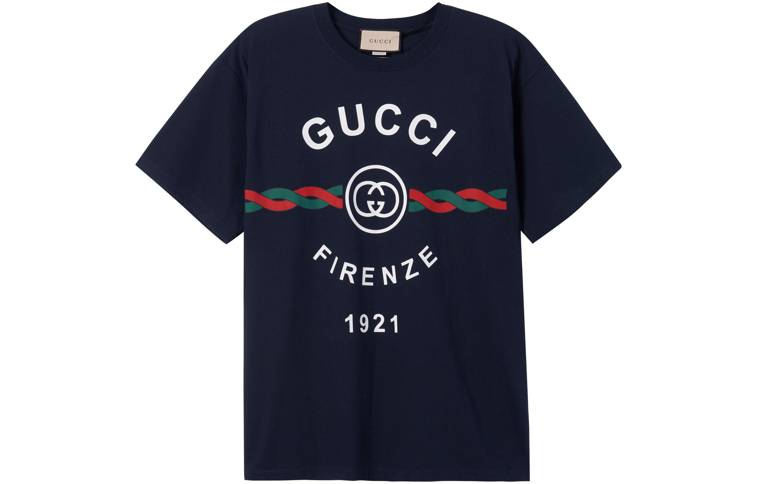 Gucci SS22 Lido Firenze 1921 Logo Print T-Shirt Navy Blue 616036-XJD7T-4795