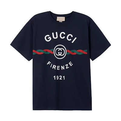 Gucci SS22 Lido Firenze 1921 Logo Print T-Shirt Navy Blue 616036-XJD7T-4795