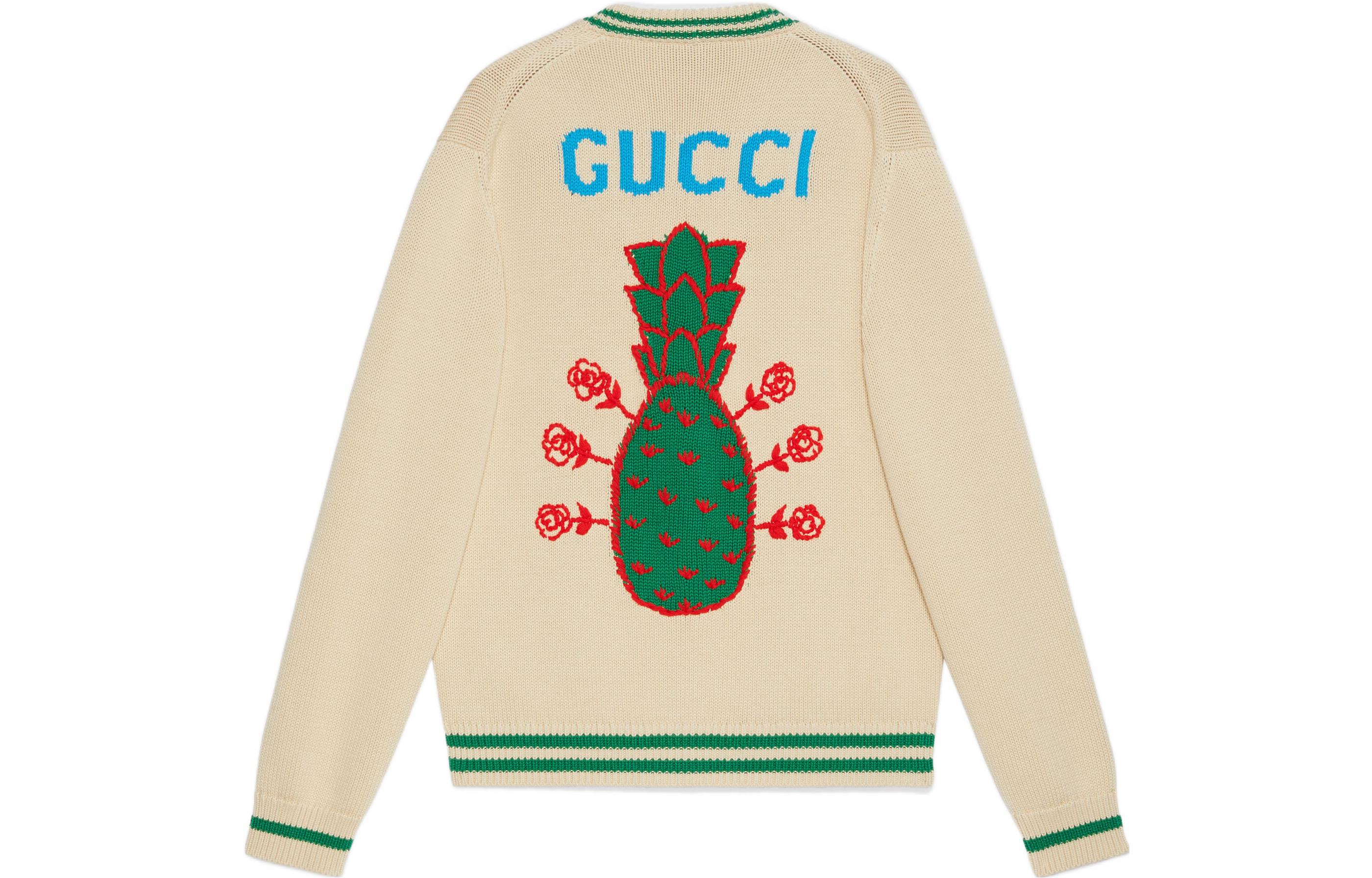 Gucci SS22 Logo Embroidered Wool Cotton Knit Sweater Beige () ‎683098-XKB73-9750