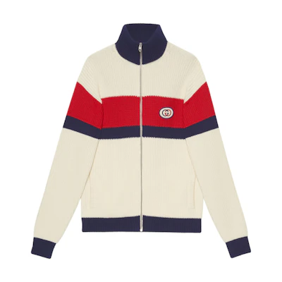 Gucci SS22 Logo Patch Zipper Bomber Jacket Ivory White Men 692153-XKCA6-9171