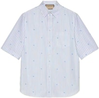 Gucci SS22 Logo Print Stripe Single-Breasted UV Shirt Blue 699128-ZAIUO-9059 Gucci SS22 Logo Print Stripe Single-Breasted UV Shirt Blue 699128-ZAIUO-9059