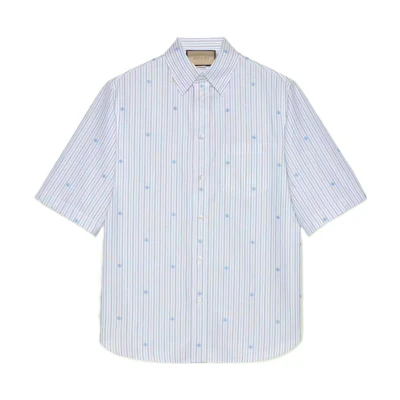 Gucci SS22 Logo Print Stripe Single-Breasted UV Shirt Blue 699128-ZAIUO-9059