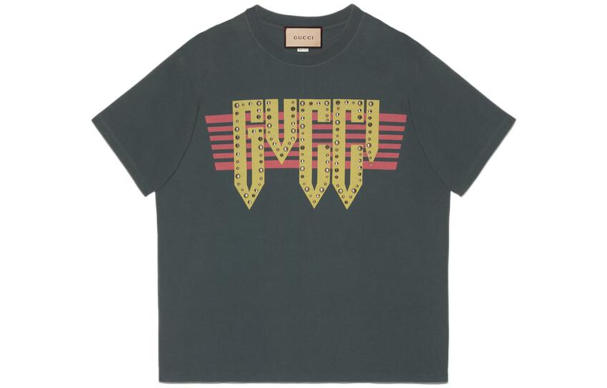 Gucci SS22 Logo Print Striped Crewneck Tee Black 616036-XJEUD-1117