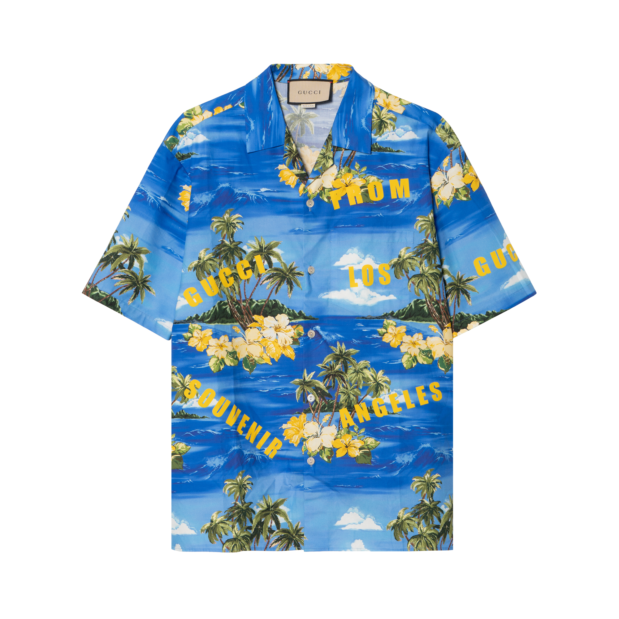 Gucci SS22 Love Parade Blue Botanical Print Short Sleeve Sunscreen Shirt 694124-ZAJSR-4464
