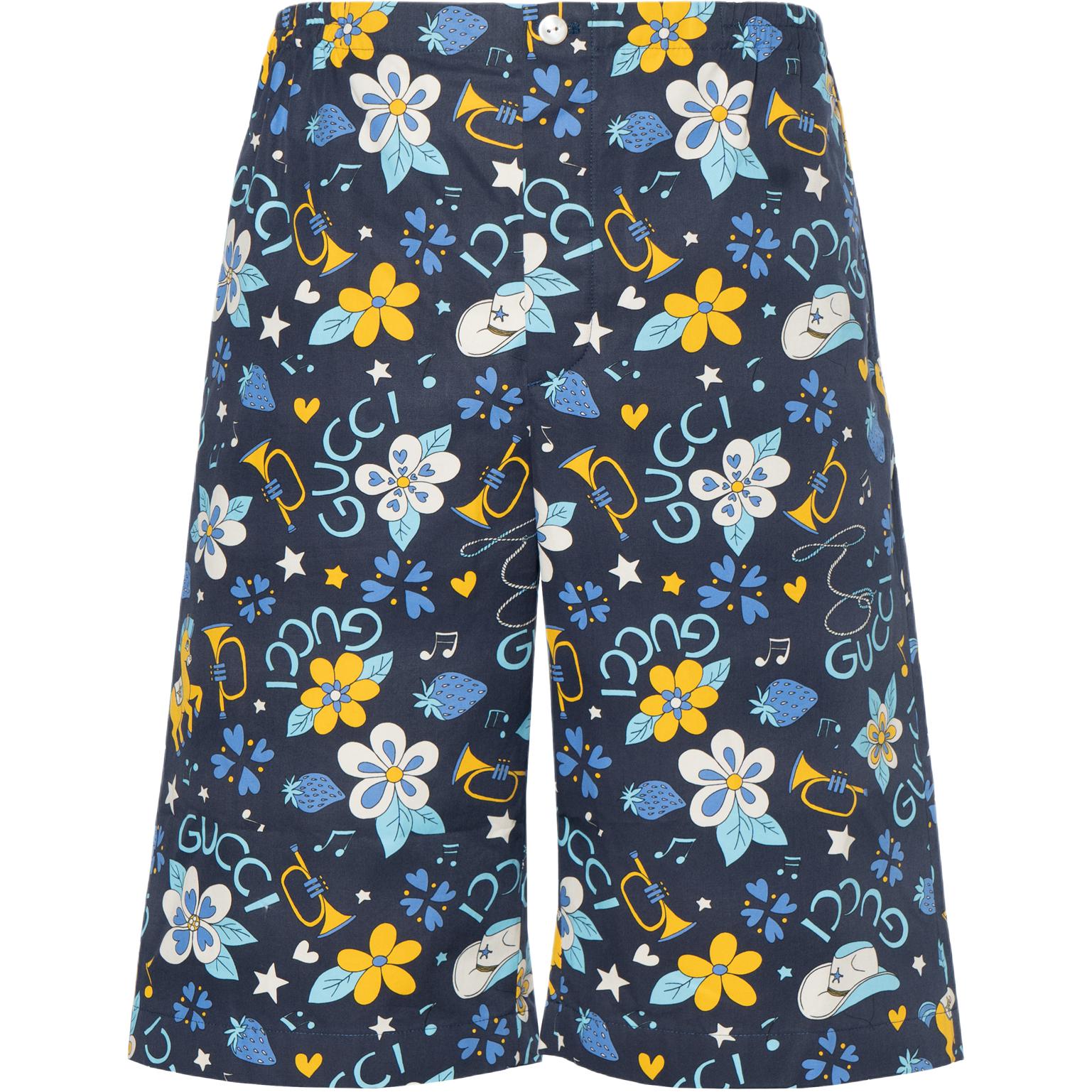 GUCCI SS22 Love Parade Floral & Horse Print Blue Casual Shorts for Men. 672698-ZAITH-4520
