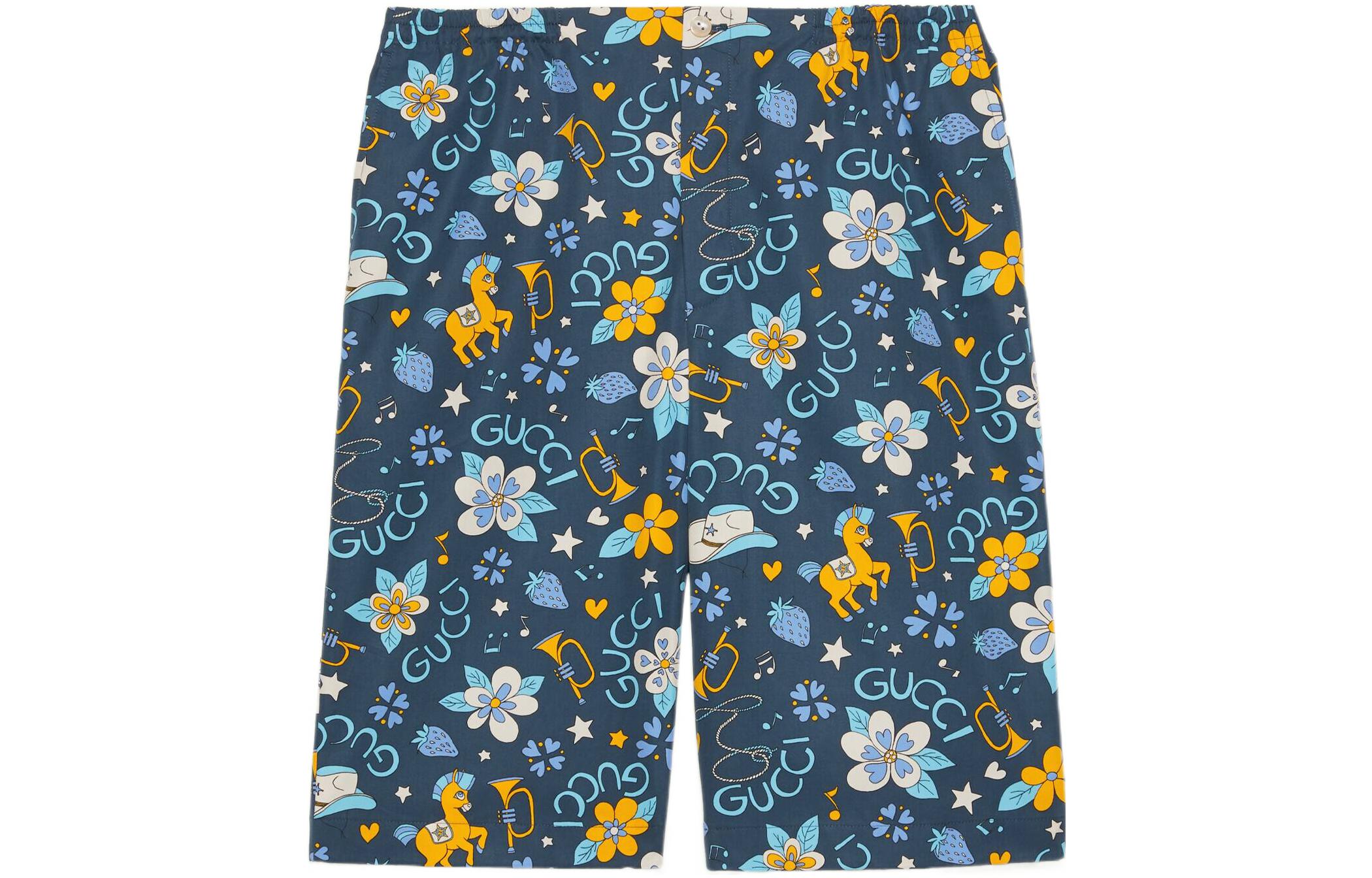Order Seluar Pendek Santai Lelaki GUCCI SS22 Love Parade Bunga & Kuda Cetak Biru. 672698-ZAITH-4520