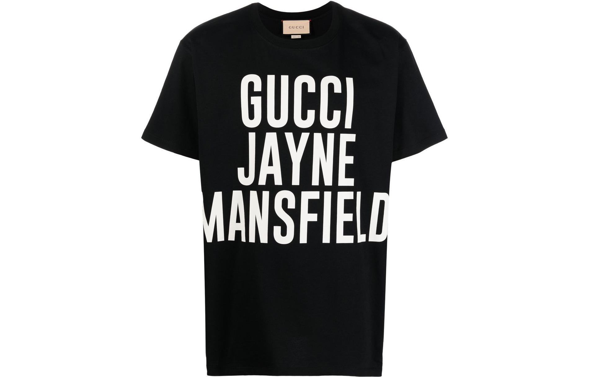 Gucci SS22 Men’s Black Slogan Print Crewneck Tee 548334-XJEOA-1070
