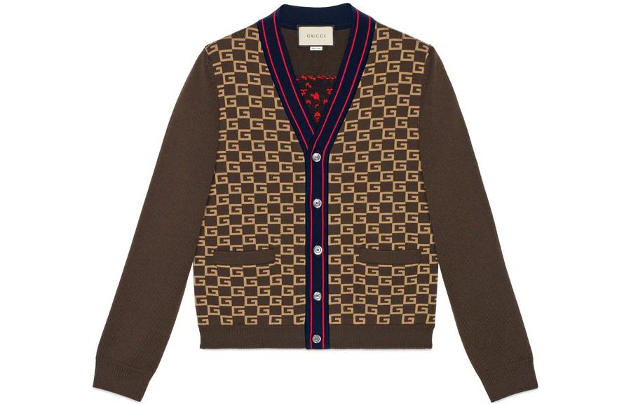 Buy グッチ SS22 モノグラム ジャカード 長袖 ニットセーター ブラウン メンズ用 522543-X9U22-2097