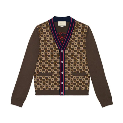 Gucci SS22 Monogram Jacquard Long Sleeve Knit Sweater Brown For Men 522543-X9U22-2097