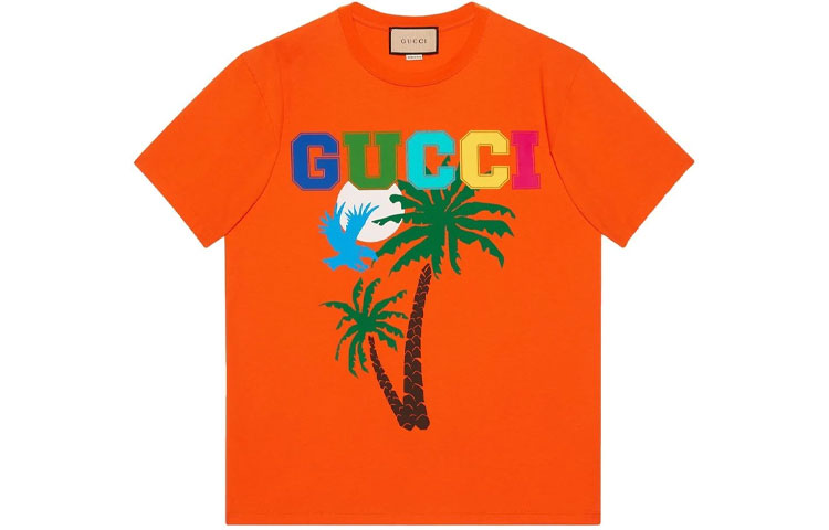 Gucci SS22 Orange Palm Tree Print Casual T-Shirt 548334-XJEOW-7548