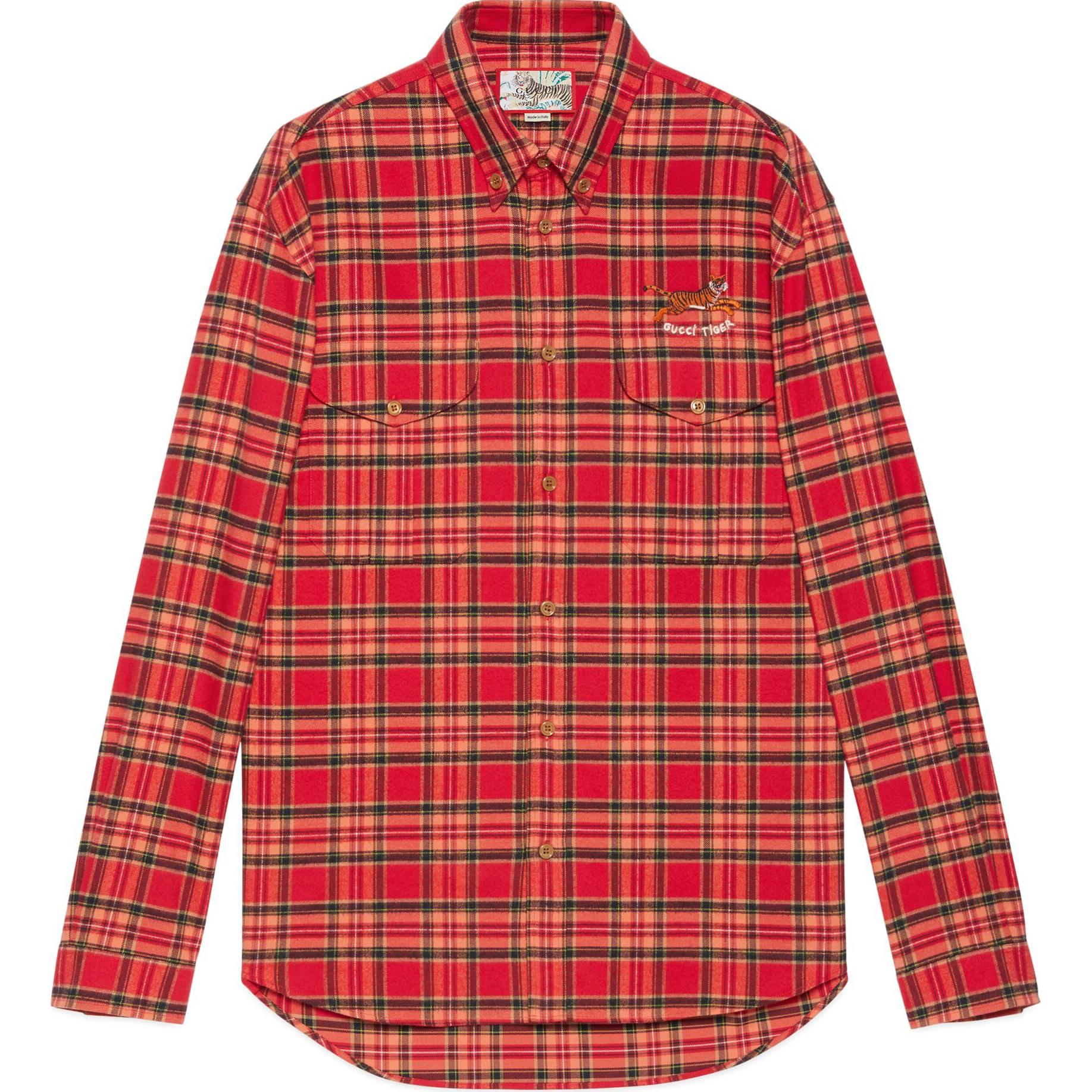 Gucci SS22 Red Checkered Logo Long Sleeve Casual Shirt for Men 683174-ZAIG3-6284
