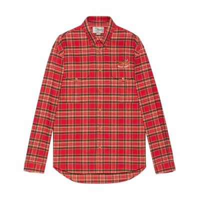 Gucci SS22 Red Checkered Logo Long Sleeve Casual Shirt for Men 683174-ZAIG3-6284