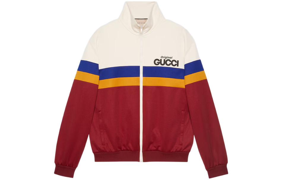 Gucci SS22 Red Logo Print Knit Jacket for Men 673297-XJDUZ-9173