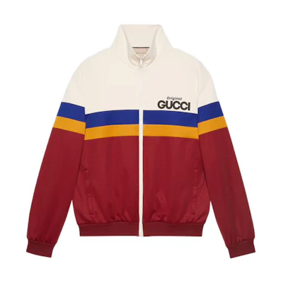 Gucci SS22 Red Logo Print Knit Jacket for Men 673297-XJDUZ-9173