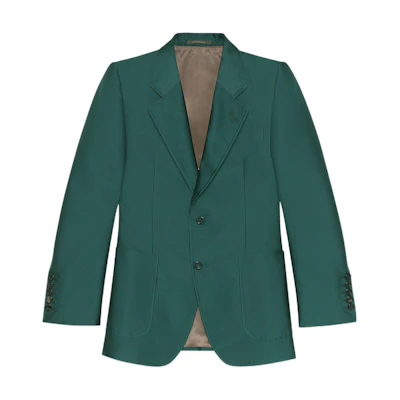 Gucci SS22 Satin Single-Breasted Blazer Deep Green Jacket 686081-ZAIMC-3089