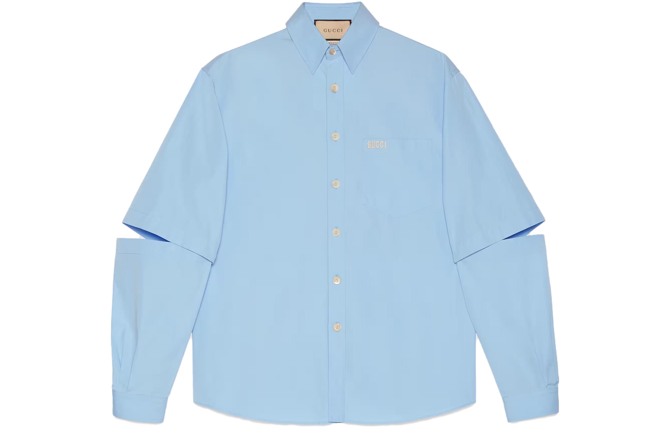 Gucci SS22 Solid Color Point Collar Button-Up Shirt Light Blue 742715ZANU54990