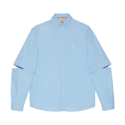 Gucci SS22 Solid Color Point Collar Button-Up Shirt Light Blue 742715ZANU54990